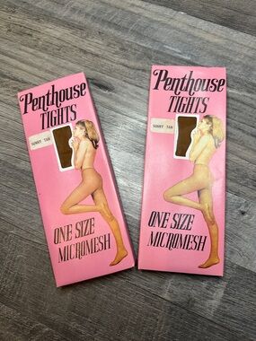 Lot of 2! Vintage Stockings Penthouse 100% Nylons Tights One Size - Sunny Tan